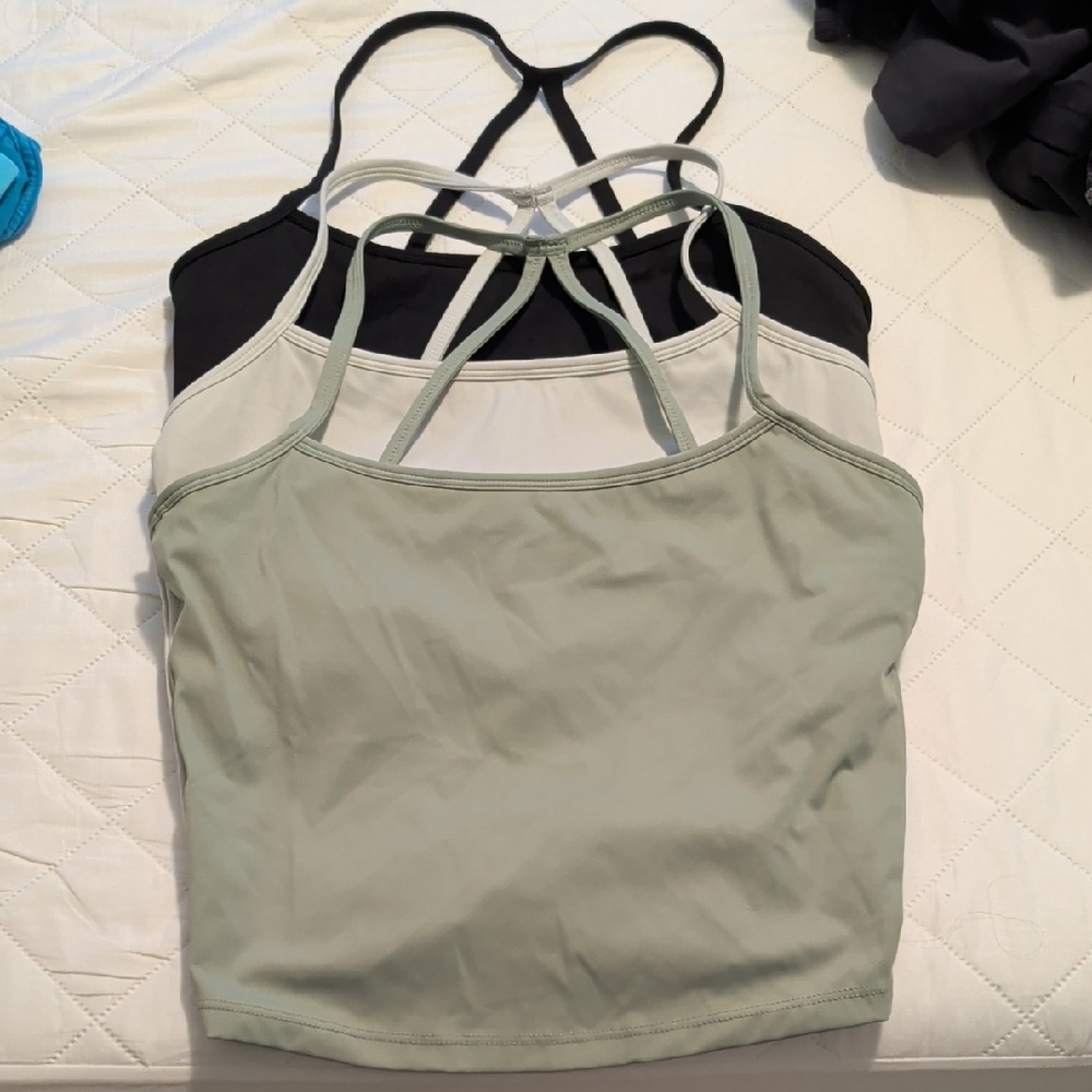 Set Of 3 athletica Black and Light Green Strappy Tops Size Small